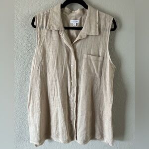 Charter Club Beige Linen Sleeveless Button Up Blouse Top Size XL Summer Neutral